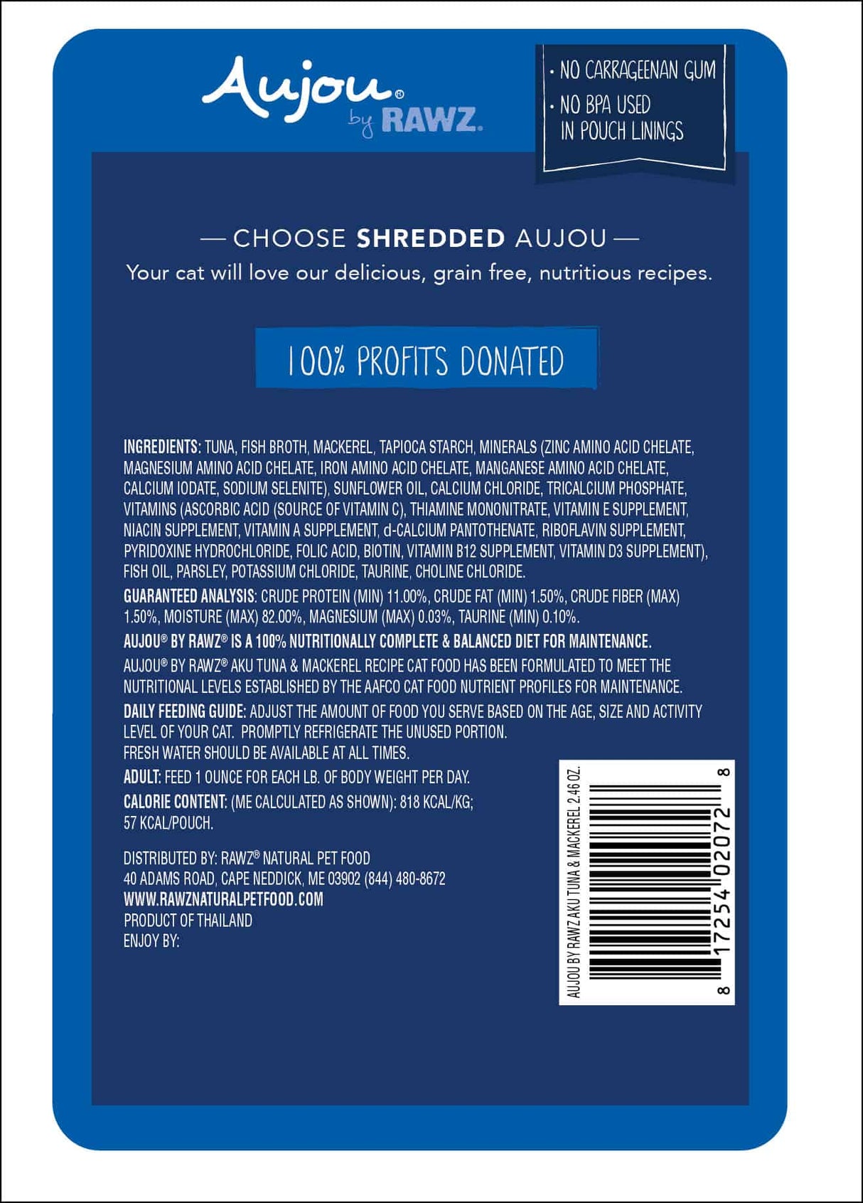 Aujou דורך RAWZ Aku טונפיש & מאַקעראַל רעצעפּט אין אַ זייַד ברויט פֿאַר דערוואַקסן קאַץ עסנוואַרג