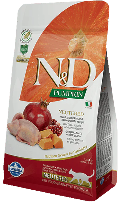 Farmina N&D Neutered Quail Pumpkin Pomegranate Dry Cat Food (3.3lb bag)