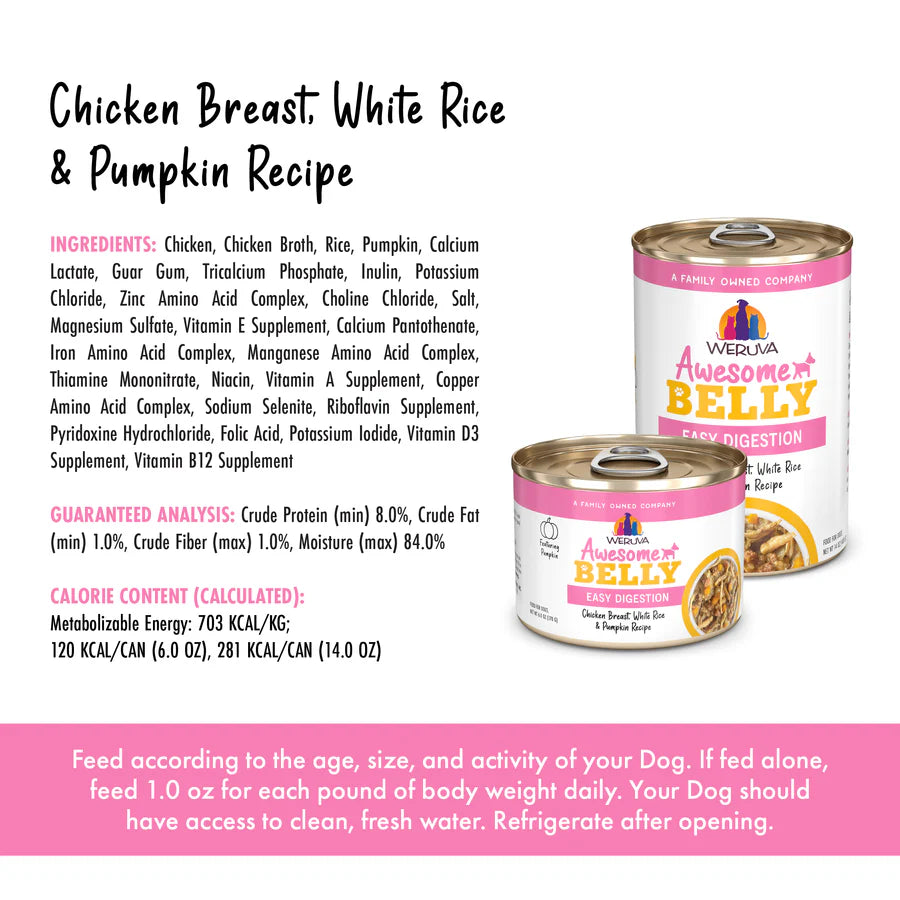 Weruva Dog Wet Food Awesome Belly Digestion Chicken, Rice & Pumpkin 6oz