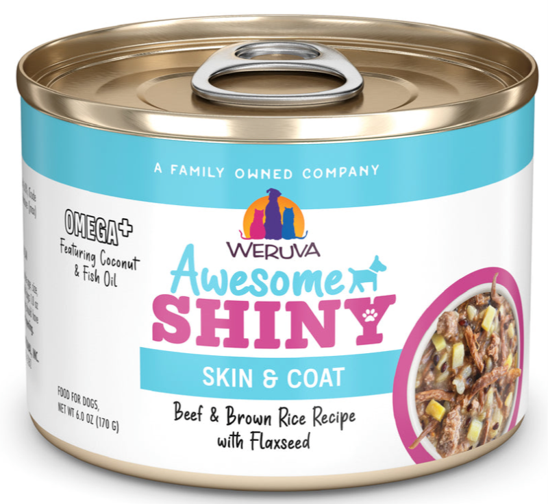 Weruva d עור מבריק ומצחיק בשר בקר/אורז/פשתן זרעי פשתן