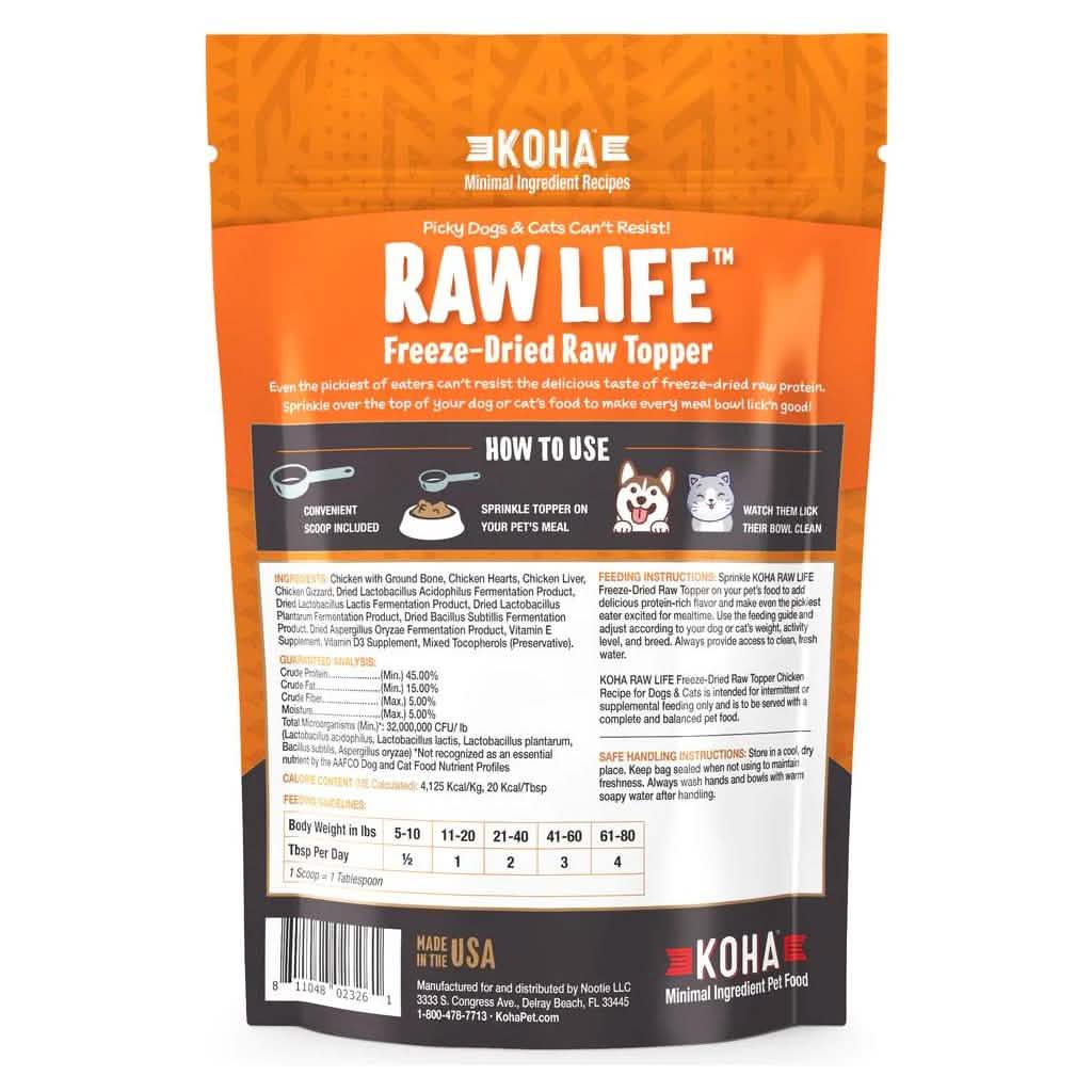 Koha Dog & Cat Food Topper Raw Life Freeze-Dried Raw Topper Chicken Recipe