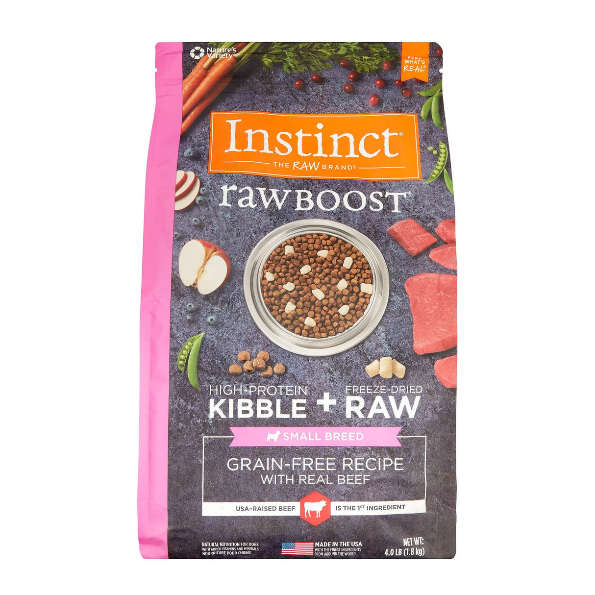 Instinct Pet Food Grain Free Dog Raw Boost Real Beef Recipe, 4 Lbs. Size