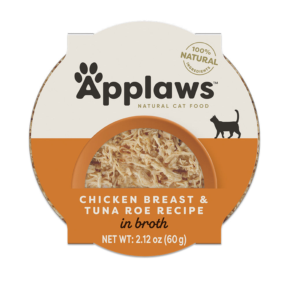 Receta de pechuga de pollo con huevas de atún en caldo de comida húmeda para gatos Applaws