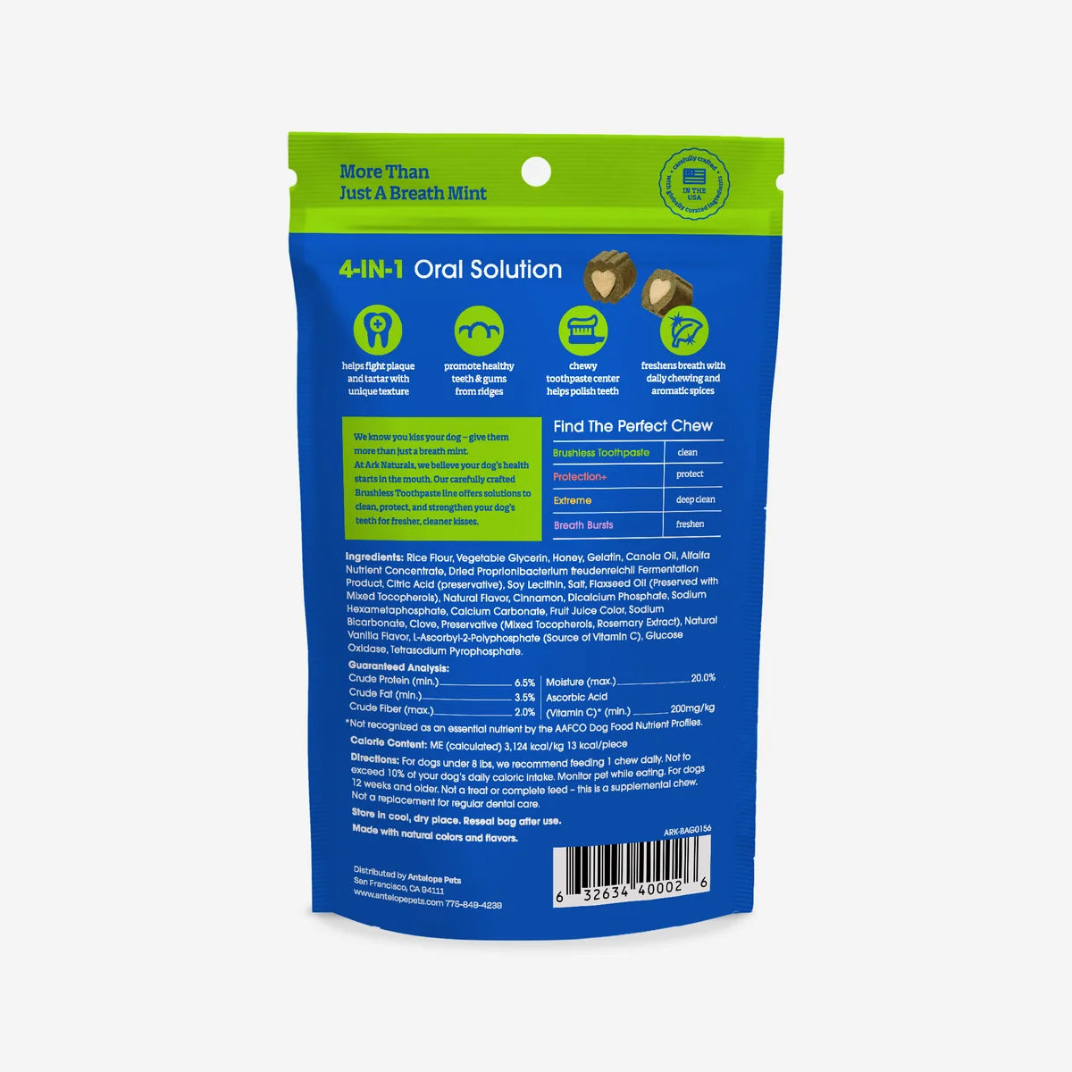 Ark Naturals Dog Treat Brushless Toothpaste 4-in-1 Dental Chews Mini