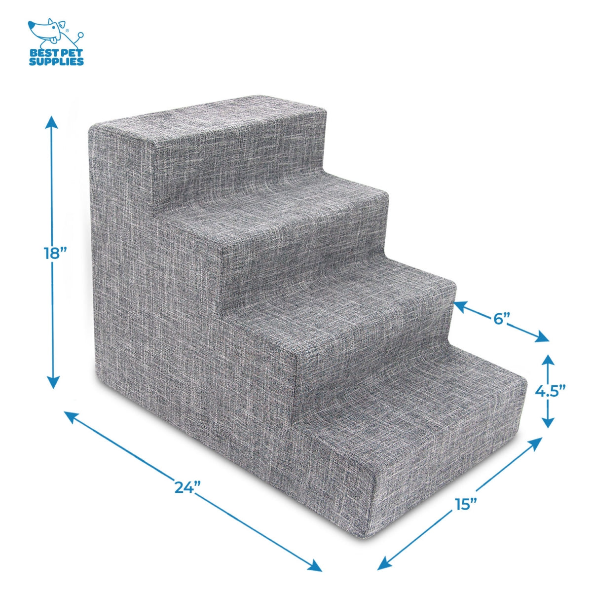Best Pet Stairs Gray Linen 4 Steps (Medium, 24" x 15" x 18")