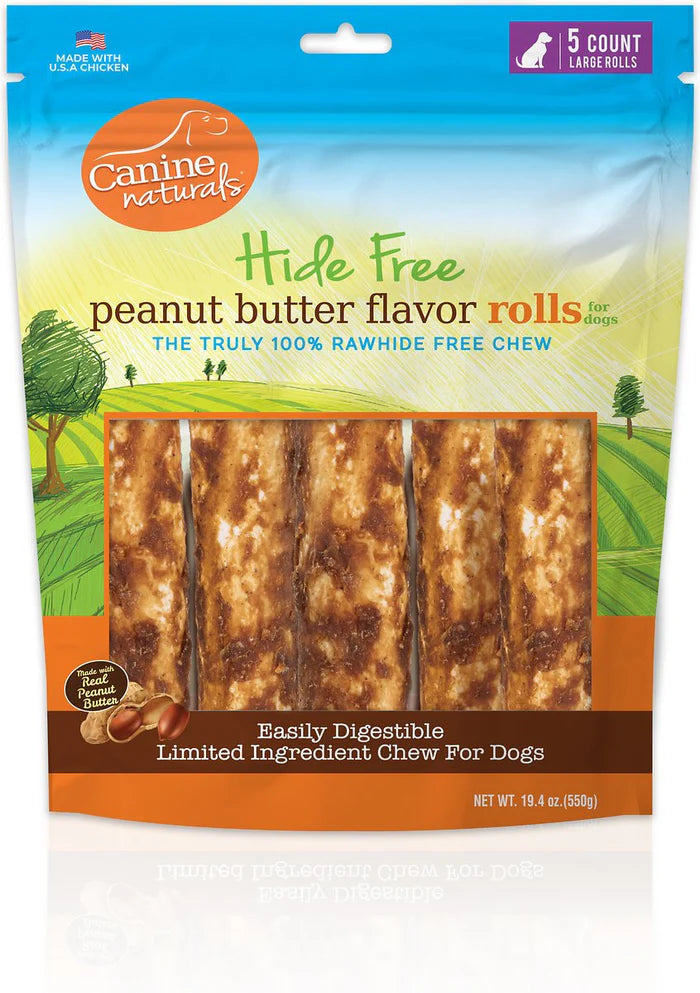 Canine Naturals Hide Free Peanut Butter Large Rolls for Dogs (7"- 5 pack)