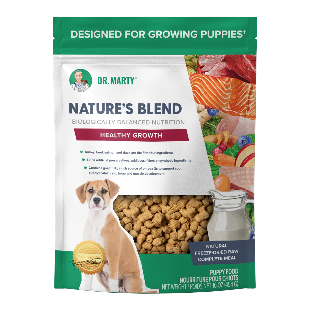 Dr. Marty Nature's Blend Healthy Growth Turkey, Beef, Salmon and Duck Freeze-Dried Dog Food (80oz bag)