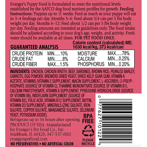 Evanger's Dog Wet Food Classic Puppy & Underweight 12.5oz
