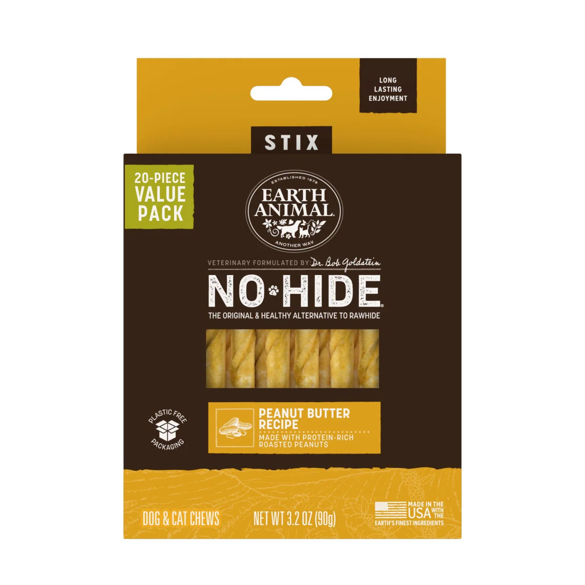 Earth Animal No Hide Stix Peanut Butter Dog Treats (20 Pack)