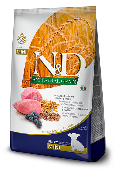 Farmina N&D Ancestral Grain Lamb, Spelt, Oats & Blueberry Recipe Mini Dry Puppy Food (5.5lb Bag)