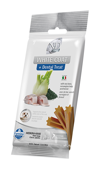 Farmina N&D White Coat Dental Treat With Sea Bass, Kelp and Fennel (100g bag)
