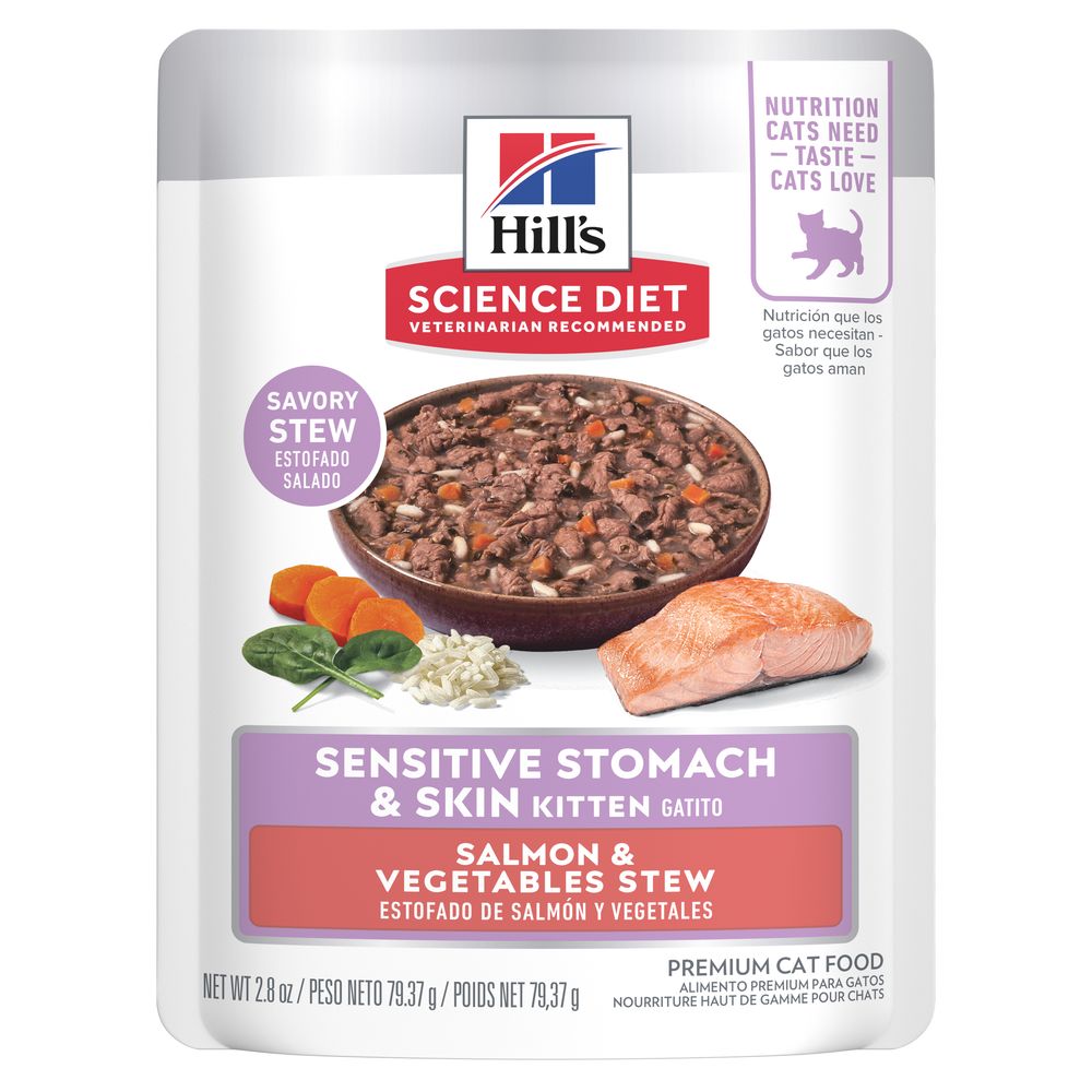 Hill's Science Diet Kitten Sensitive Stomach & Skin Salmon & Vegetables Stew Wet Cat Food (2.8oz Pouch)