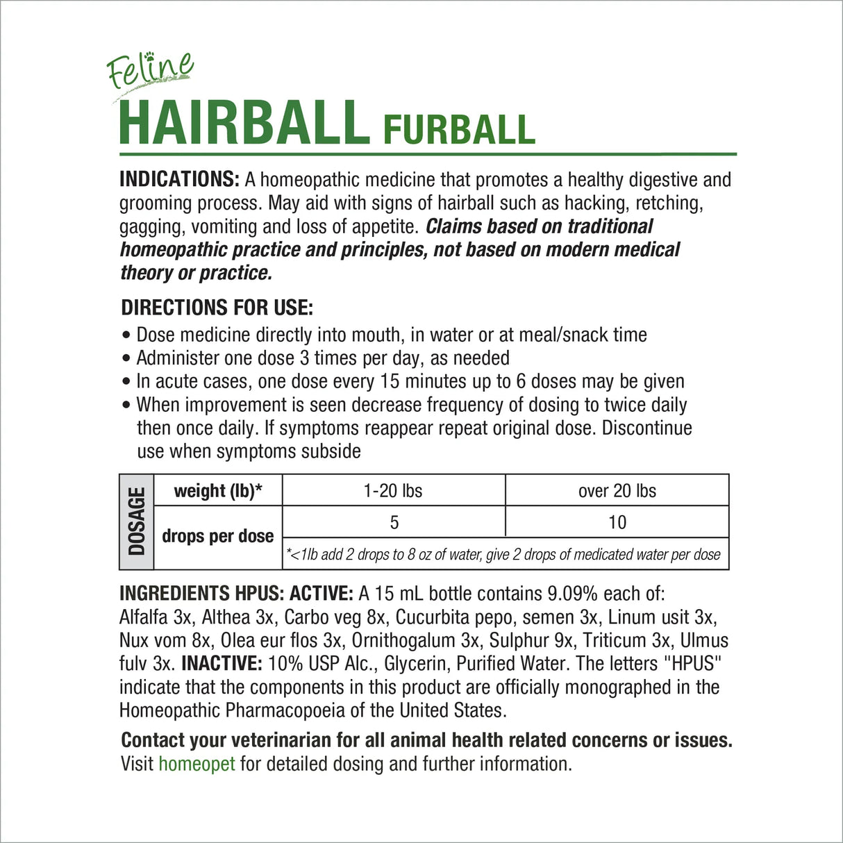 Bola de pelo felina HomeoPet 15 ml