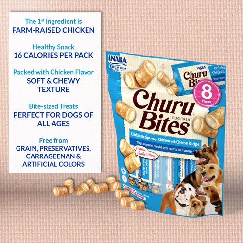 Inaba Dog Treats Churu Bites Chicken Wraps Chicken & Cheese 8 pack