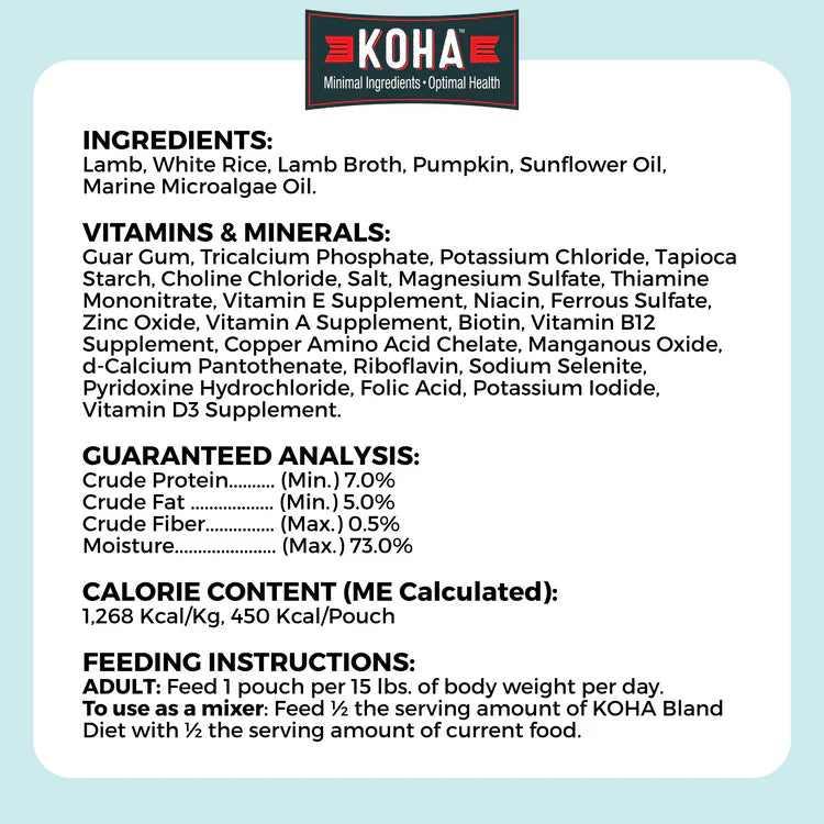 Koha Bland Diet Lamb & White Rice Recipe for Dogs (12.5oz)