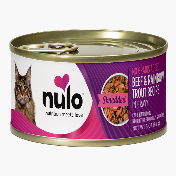 Nulo Wet Cat Food Shredded Beef and Rainbow Trout Recipe in Gravy 3oz