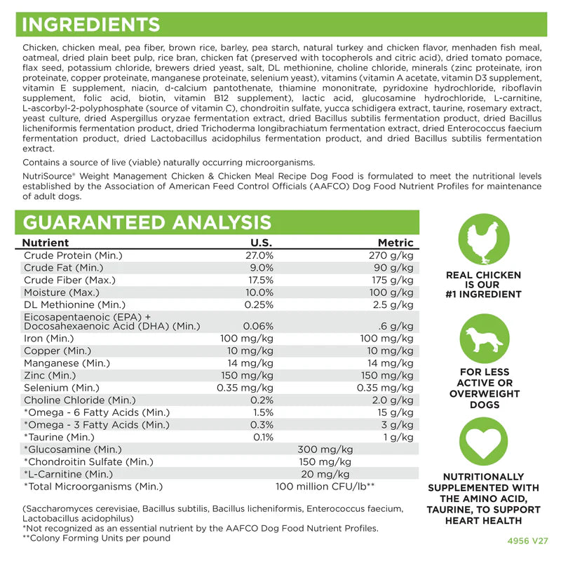 NutriSource Weight Management Chicken & Chicken Meal Recipe Dry Dog Food (4lb Bag)