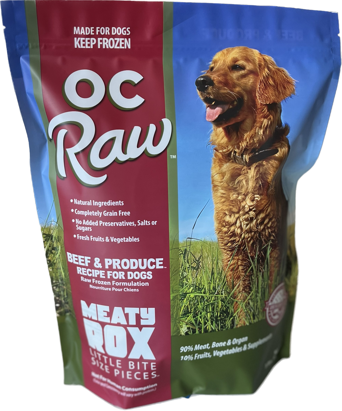 OC Raw Beef & Produce Meaty Rox Frozen Raw Dog Food (3lb bag)