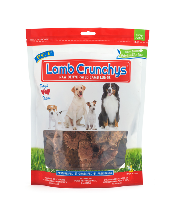 PCI Lamb Crunchys Raw Dehydrated Lamb Lungs Dog Treats (8oz bag)