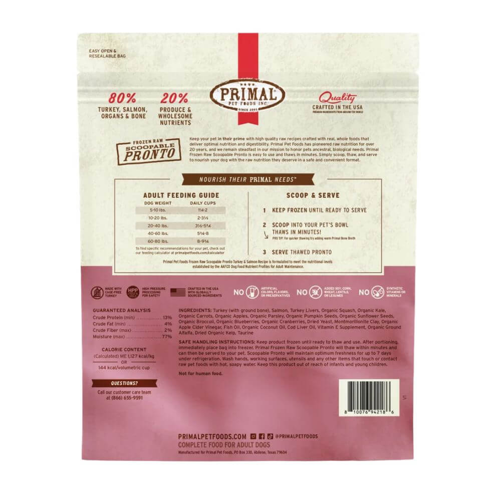 Primal Frozen Raw Pronto Turkey & Salmon Dog Food (4lb bag)