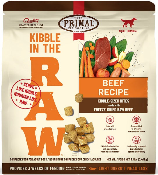 Primal Freeze-Dried Dog Food Kibble in the Raw Beef Recipe 5.4lb