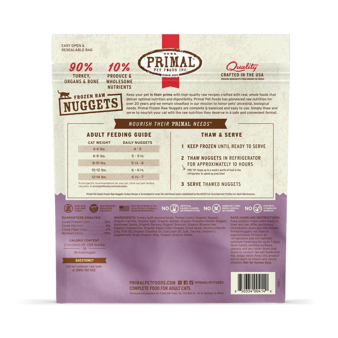 Primal Frozen Raw Nuggets Turkey Formula Cat Food