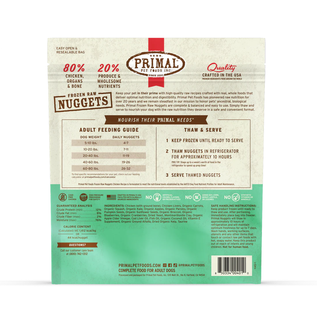 Primal Frozen Raw Nuggets Chicken Formula Dog Food