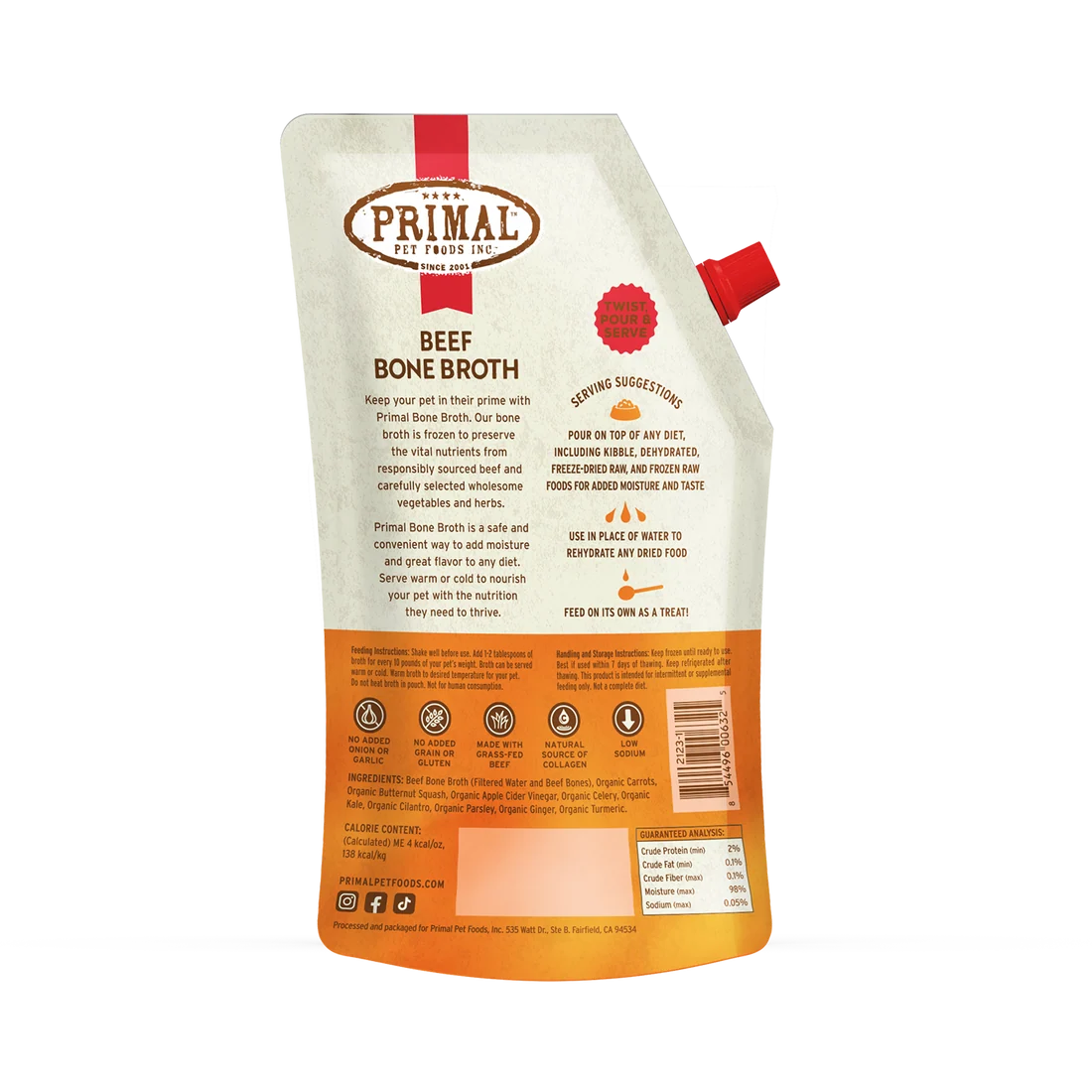 Alimento para perros y gatos Primal Dog & Cat Food Topper Caldo de hueso de res congelado