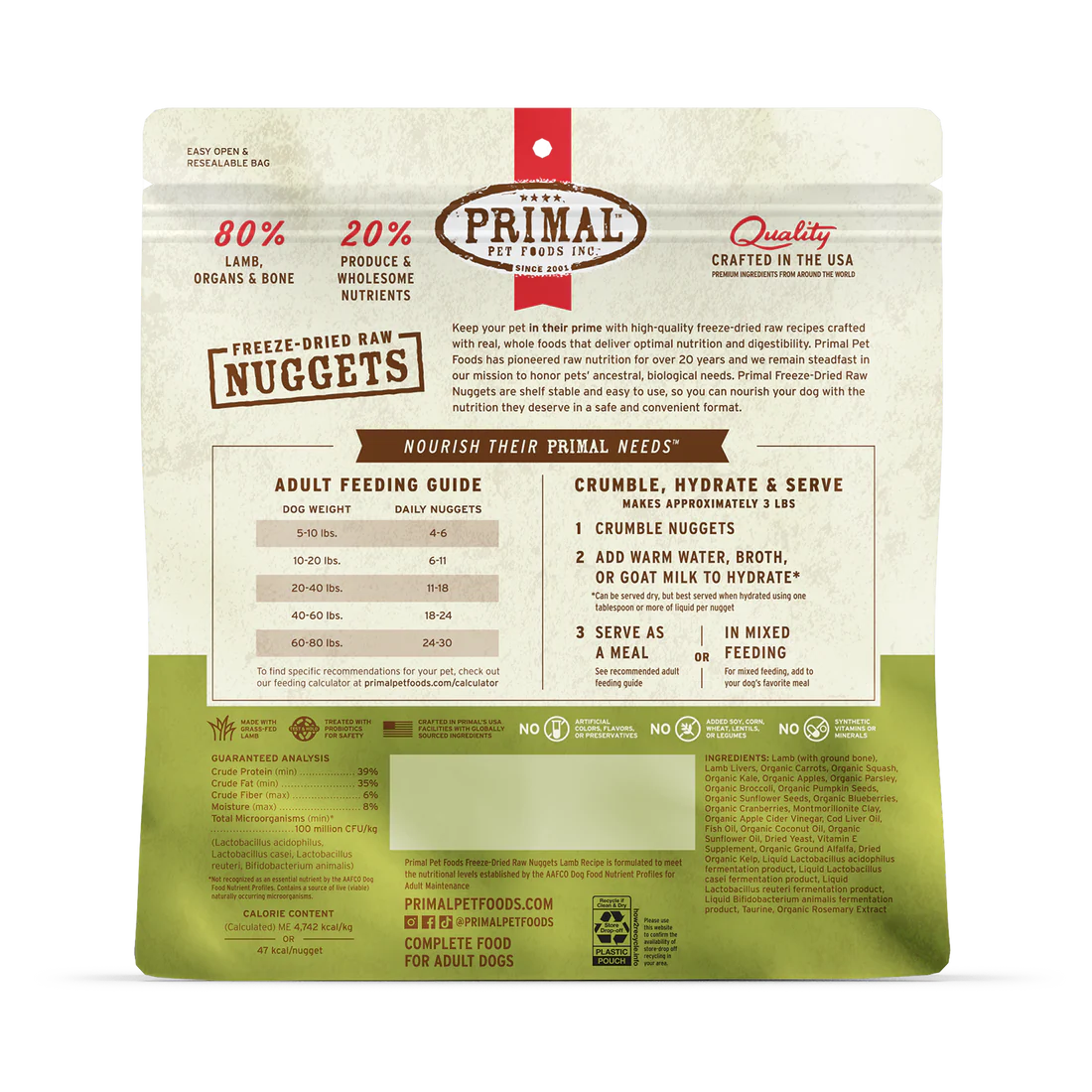 Primal Dog Freeze-Dried Nuggets Lamb Formula