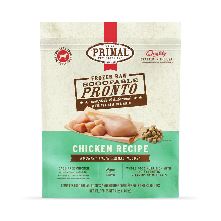 Alimento crudo congelado para perros Primal Pronto, fórmula con pollo