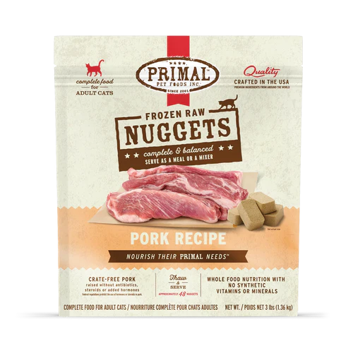Primal Raw Frozen Cat Food Nuggets Pork Formula