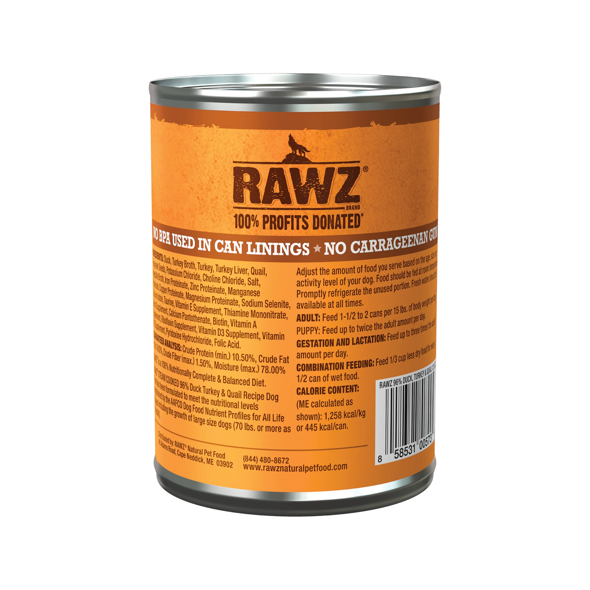 RAWZ Dog Wet Food Duck, Turkey & Quail 12.5oz