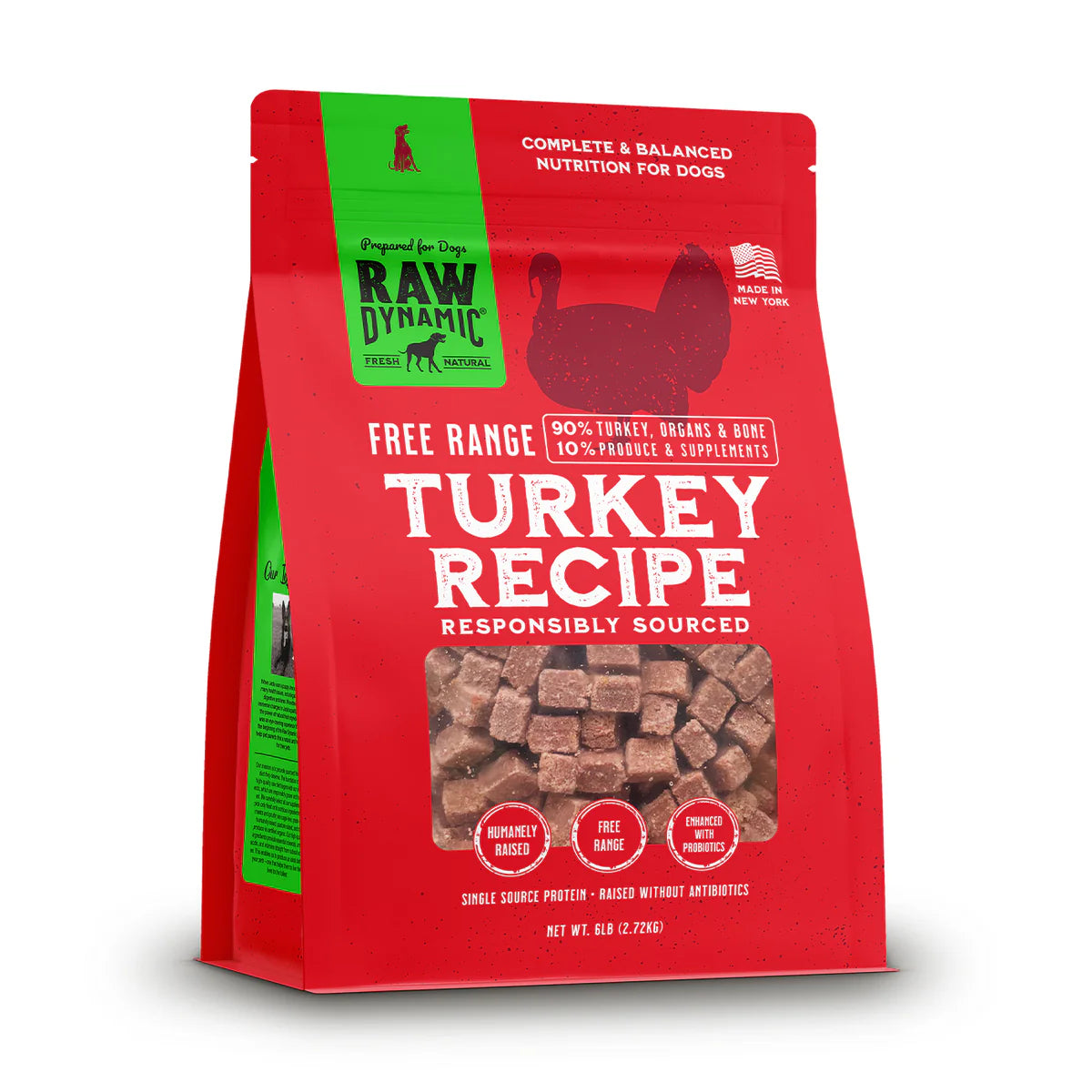 Alimento crudo congelado para perros de corral con fórmula de pavo Raw Dynamic