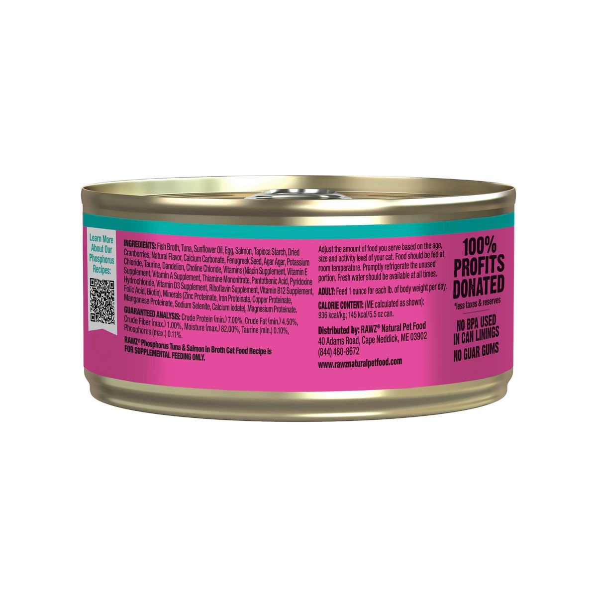 Rawz Low Phosphorus Tuna & Salmon Pate Wet Cat Food (5.5oz can)