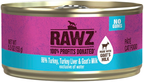 Rawz Wet Cat Food 96% Turkey, Turkey Liver and Goat's Milk Pate 5.5oz