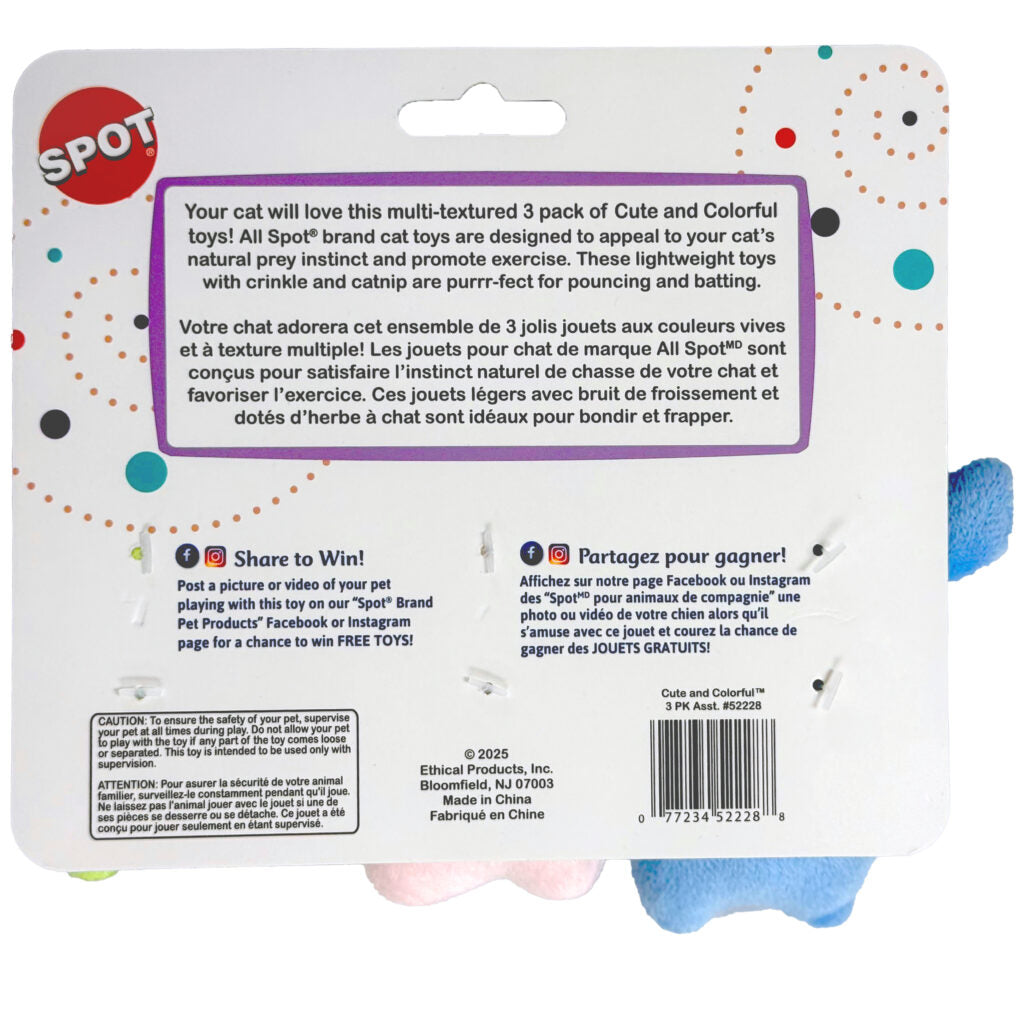 SPOT Cute & Colorful Cat Toy (3 pack)