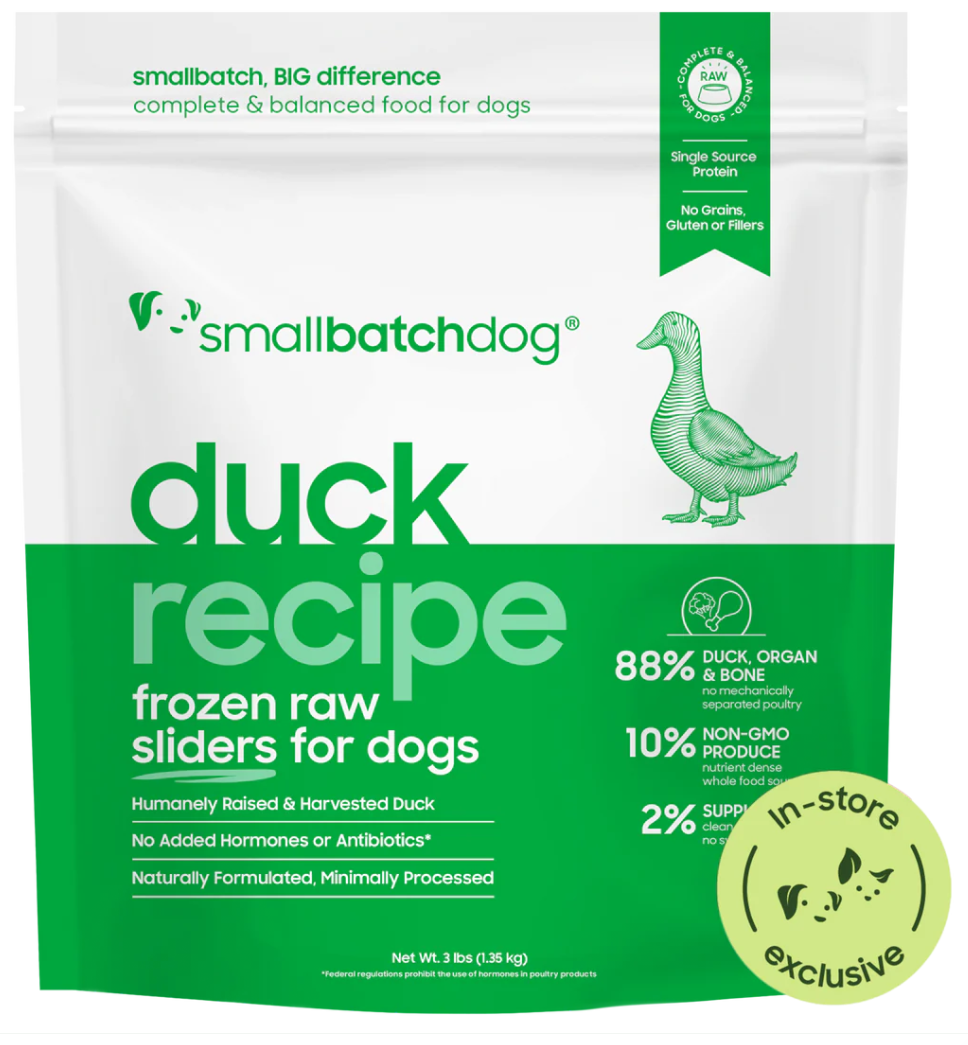 SmallBatch Raw Duck Sliders Frozen Dog Food (3lb Bag)