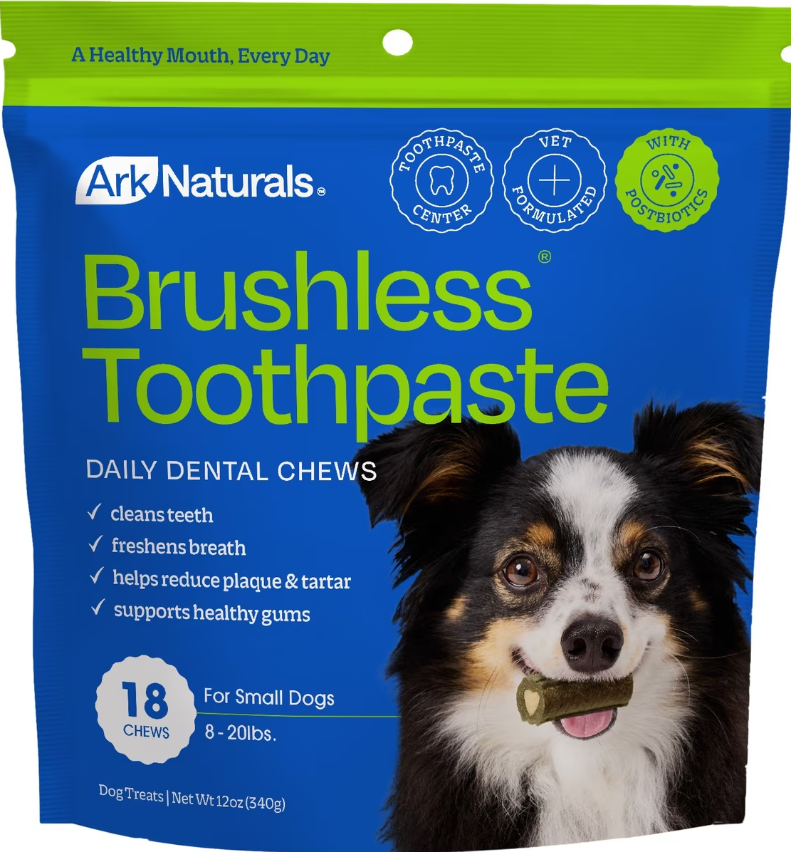 Pasta de dientes sin cepillo para perros Ark Naturals, masticables dentales 4 en 1, tamaño pequeño