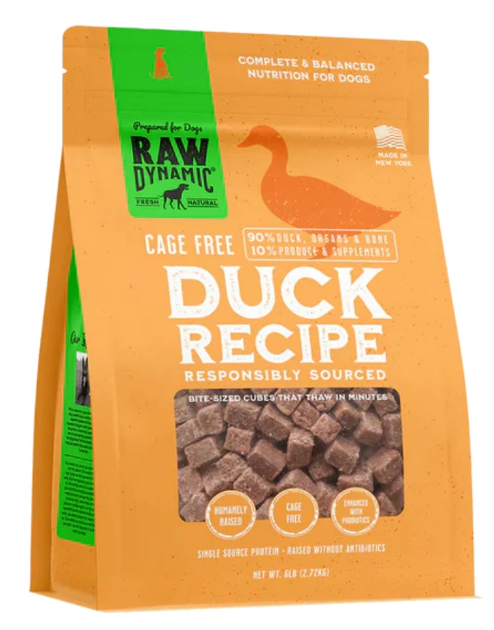 Alimento crudo congelado para perros sin jaula, fórmula con pato, de Raw Dynamic