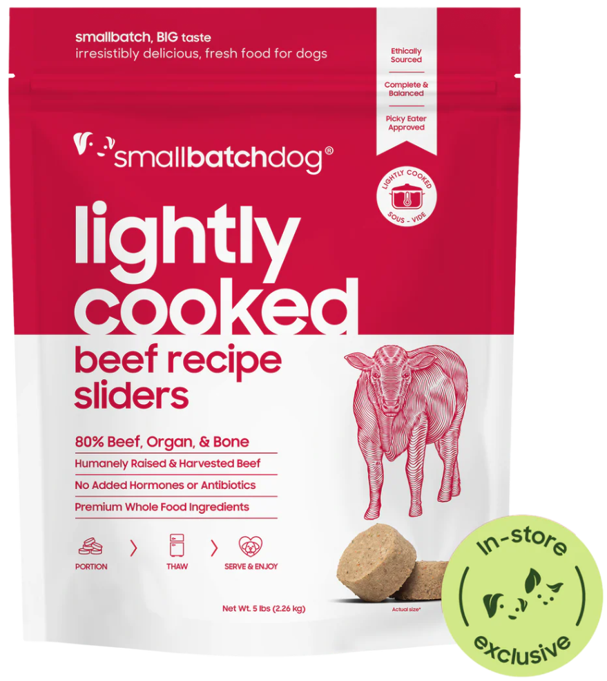 SmallBatch Frozen Dog Food Lightly Cooked Beef Sliders