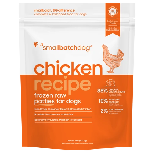 Comida cruda congelada para perros en lotes pequeños ChickenBatch Sliders