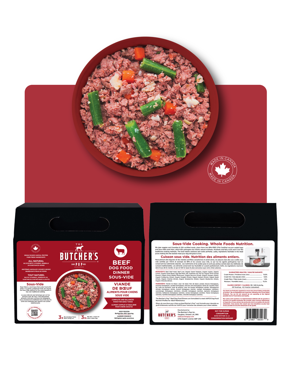 The Butcher's Pup Frozen Gently Cooked Sous-Vide Beef Dog Food (0.75lb - 1 Pack)