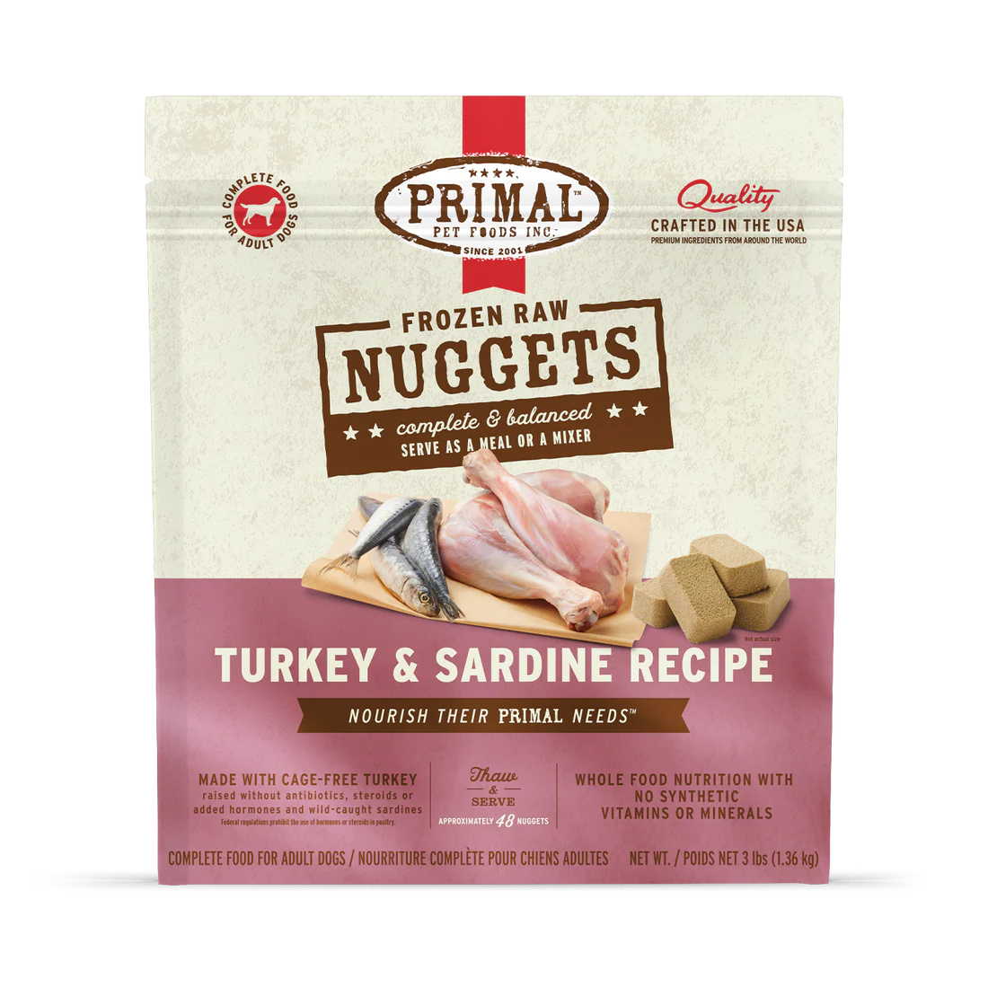 Primal Nuggets Turkey & Sardine Formula Raw Frozen Dog Food