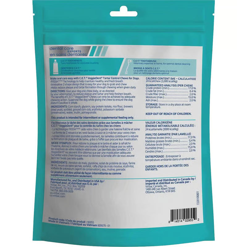 Virbac C.E.T. Veggiedent Fresh Chews for Dogs (X-Small, 30 count)