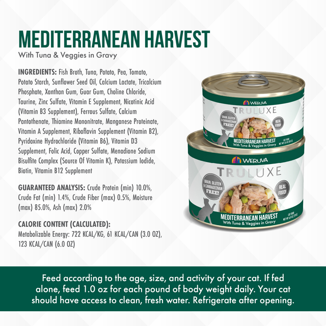 Weruva Cat Wet Food TruLuxe Mediterranean Harvest Tuna & Veggies in Gravy 6oz