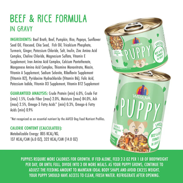 Weruva Puppy Wet Food Beef & Rice In Gravy 6oz