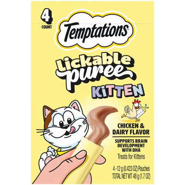 Whiskas Temptations Lickable Puree Chicken & Dairy Flavor Kitten Treats (4 pack)