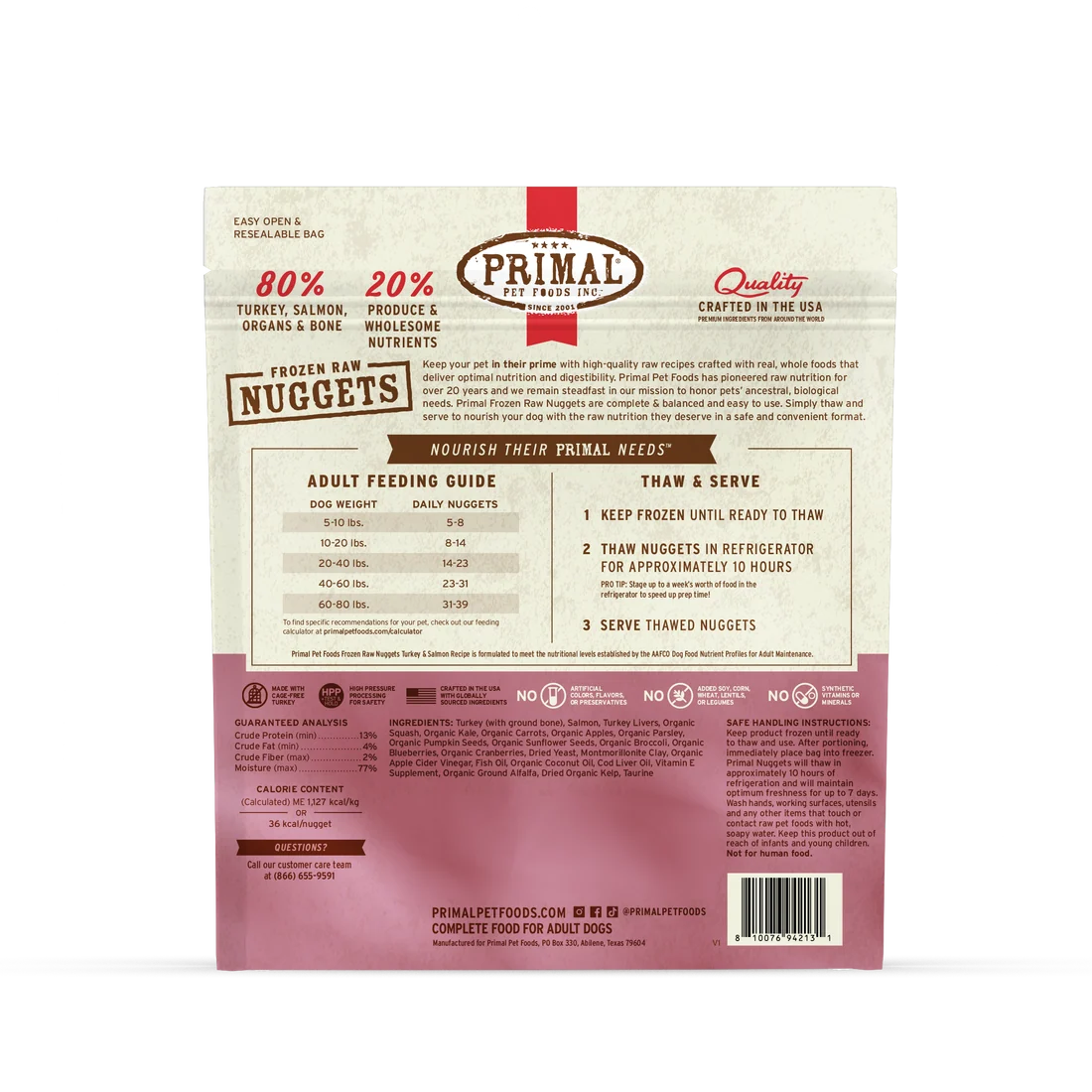 Primal Frozen Raw Nuggets Turkey & Salmon Dog Food (3lb bag)