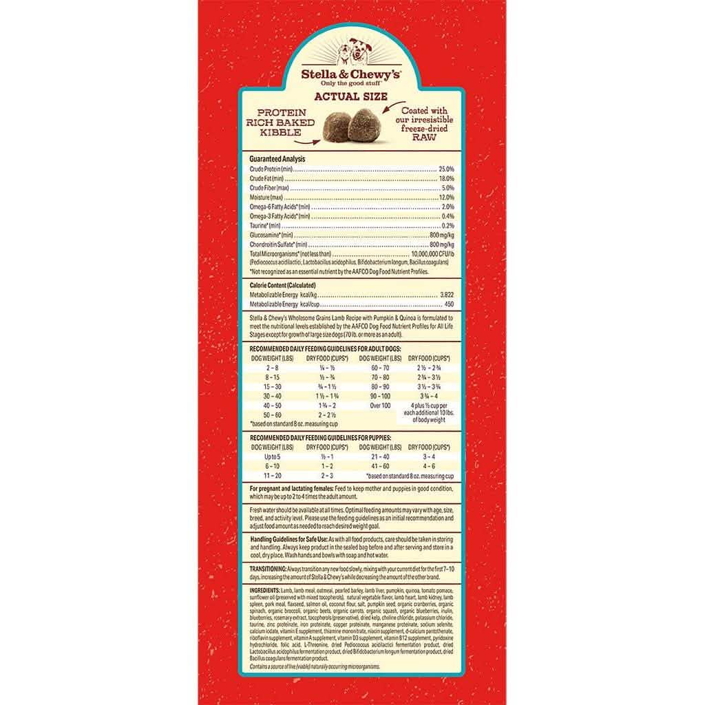 Stella & Chewy's Dry Dog Food Raw Coated Kibble Wholesome Grains Lamb Recipe