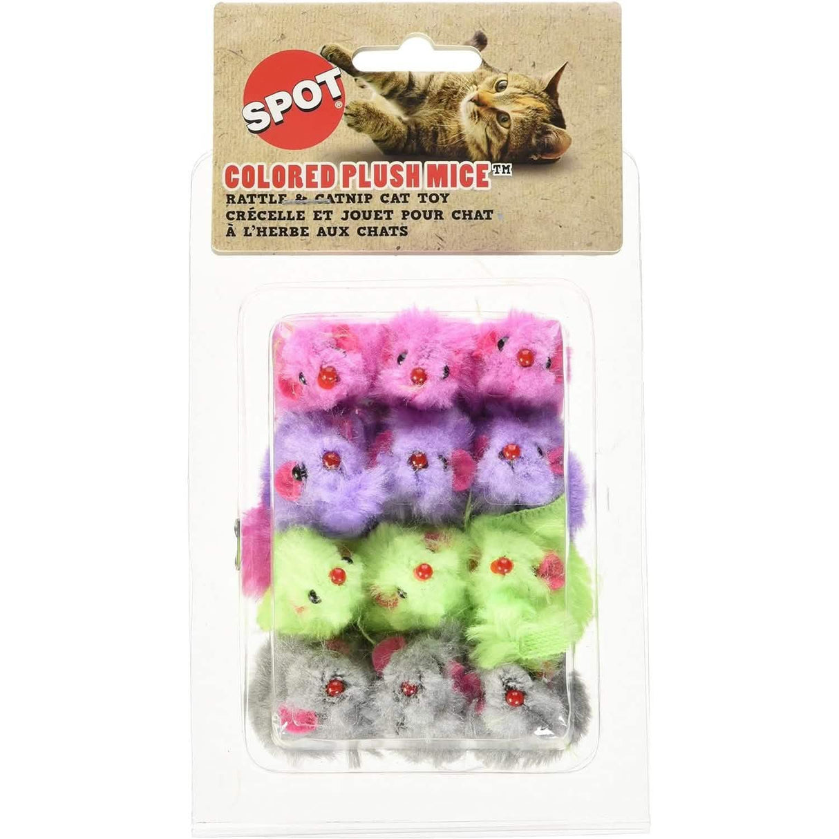 SPOT Catnip Cat Toy Colored Plush Mice (12 Pack)
